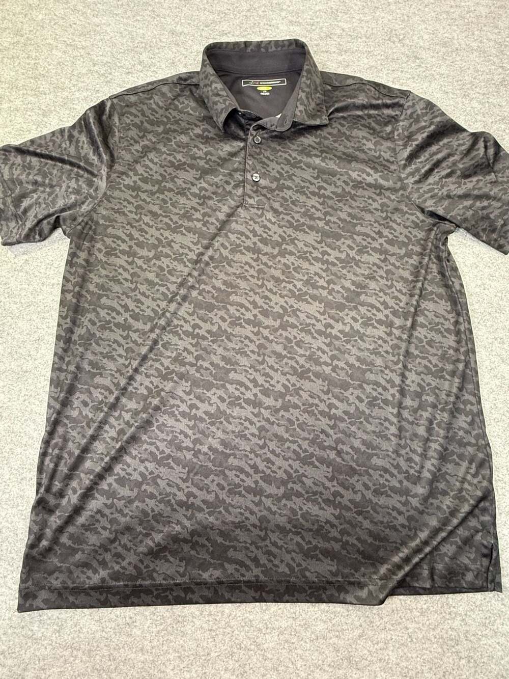Greg Norman Play Dry Men's Black Camo Shark Print Short Sleeve Golf Polo Size L